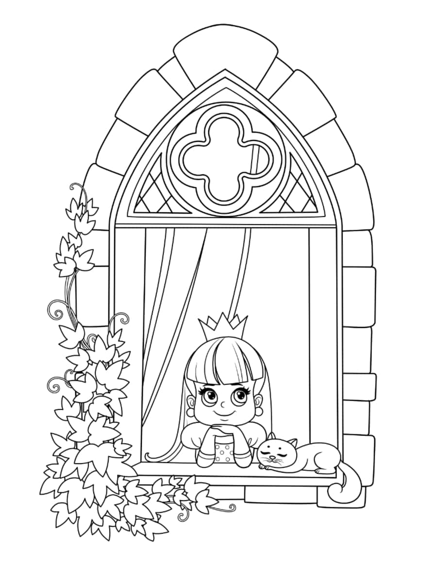 Princess Looking Out Window Cat Vine Coloring Pdf Free Vectors